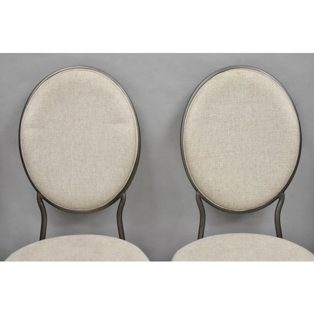 Contemporary Contemporary Modern Metal Frame Oval Back Upholstered Dining Side Chairs - Set of 4 For Sale - Image 3 of 16