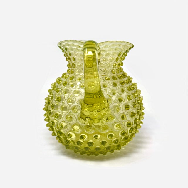 Antique Victorian Hobbs Brockunier Uranium Glass Hobnail Pitcher For Sale - Image 4 of 7