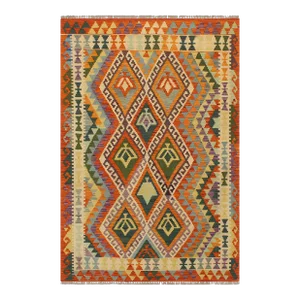 Bohemian Kilim Beige Rust Wool Rug - 4'1" X 5'9"