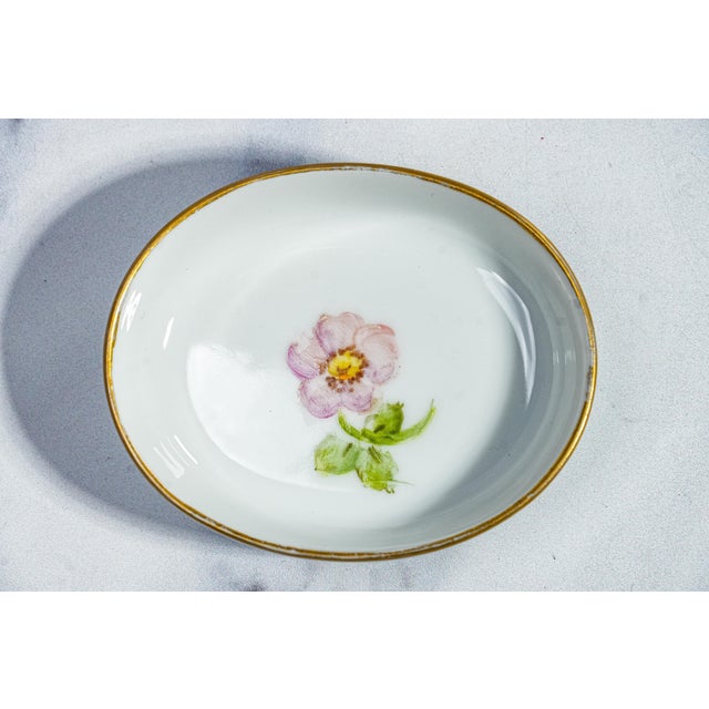 White Delightful Hand Painted Floral Flower Theme Antique Small Porcelain Jewelry Trinket Box For Sale - Image 8 of 13