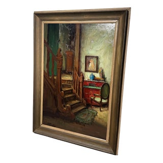 Richard Leutenez, Interior with Staircase, Oil on Canvas For Sale