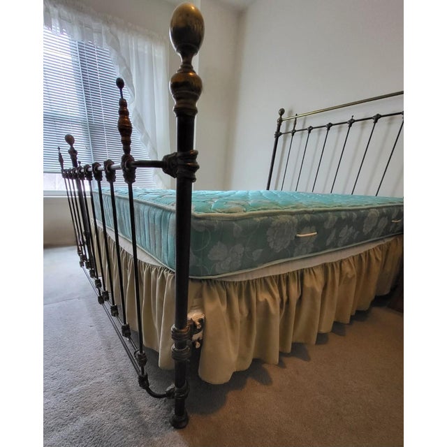 Antique French 1890’s Cast Iron and Brass Full Size Bed Frame For Sale - Image 4 of 14