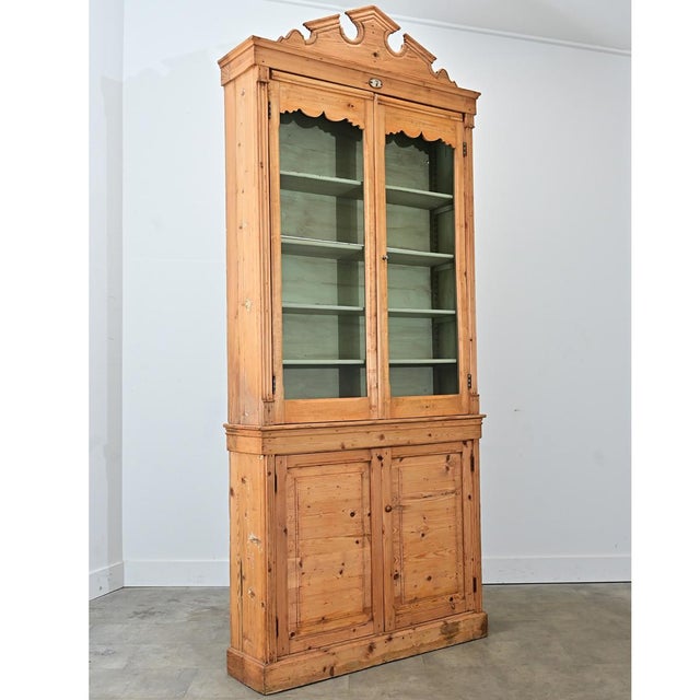 Brown Early 20th Century English Tall Pine Bookcase with Painted Interior For Sale - Image 8 of 12