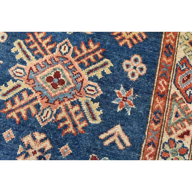 Blue Kazak Runner 2’7” X 7’8” Blue Wool Tribal Hand-Knotted Oriental Rug For Sale - Image 8 of 14