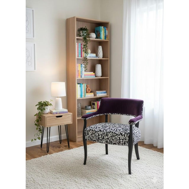 Custom Masland-Duran Mid-Century Library Chair - Plum Scalamandre Velvet & Black/White Chenille - Restored Accent Chair For Sale - Image 11 of 11