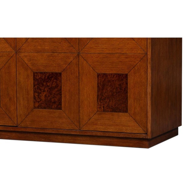 Old-World Marquetry Credenza, 86" - Walnut and Oak With Burl-Inset For Sale - Image 9 of 12