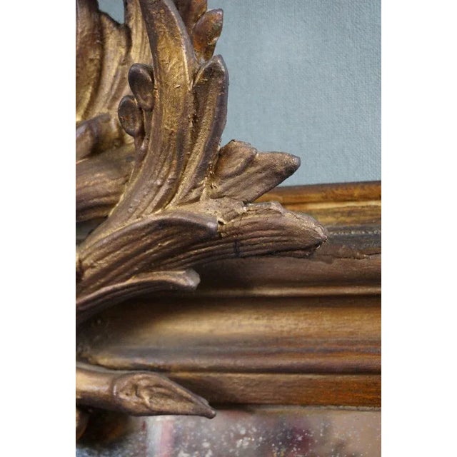 Brown Large Antique French Fireplace Mirror with Ornament For Sale - Image 8 of 13