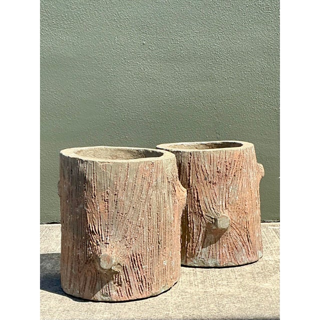 Tan Vintage Faux Bois Concrete Planters For Sale - Image 8 of 12