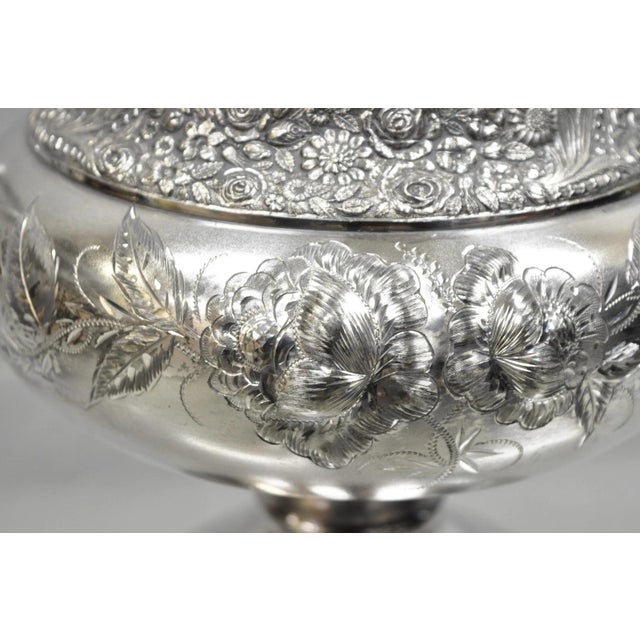 Antique Mead & Robbins Victorian Silver Plated Floral Repousse Fancy Soup Tureen For Sale - Image 4 of 13