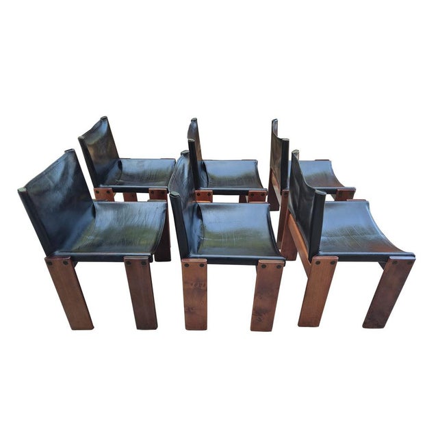 Leather and Beech Chairs attributed to Afra & Tobia Scarpa for Molteni, 1973, Set of 6 For Sale - Image 3 of 18