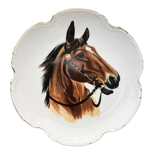 Mid 20th Century Traditional Round Ceramic Decorative Horse Plate For Sale