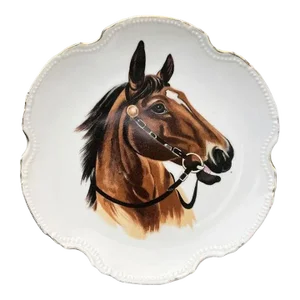 Mid 20th Century Traditional Round Ceramic Decorative Horse Plate