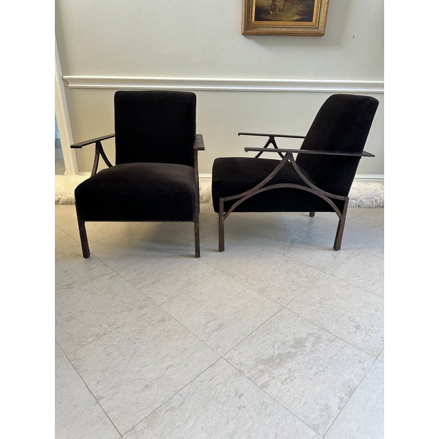 Vintage Custom Bernhardt Chocolate Brown Velvet & Iron Brutalist Lounge Chairs - A Pair For Sale - Image 15 of 15