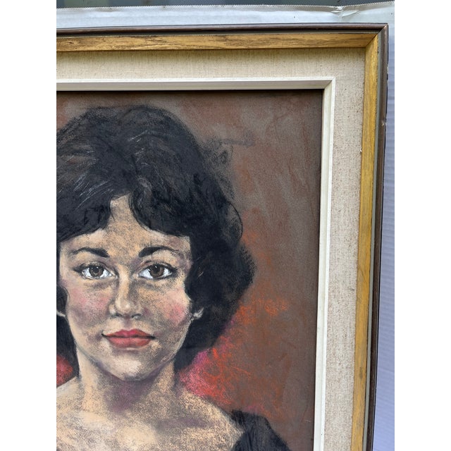 Hollywood Regency Vintage Original Female Portrait Painting For Sale - Image 3 of 7