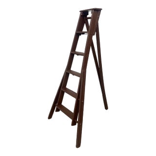 Vintage Wooden Folding Library Ladder With Tiered Steps and a-Frame Form For Sale
