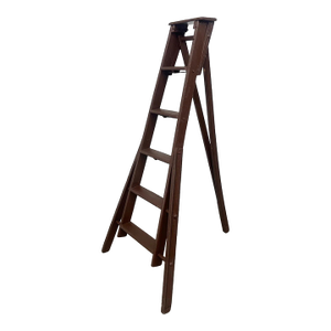 Vintage Wooden Folding Library Ladder With Tiered Steps and a-Frame Form