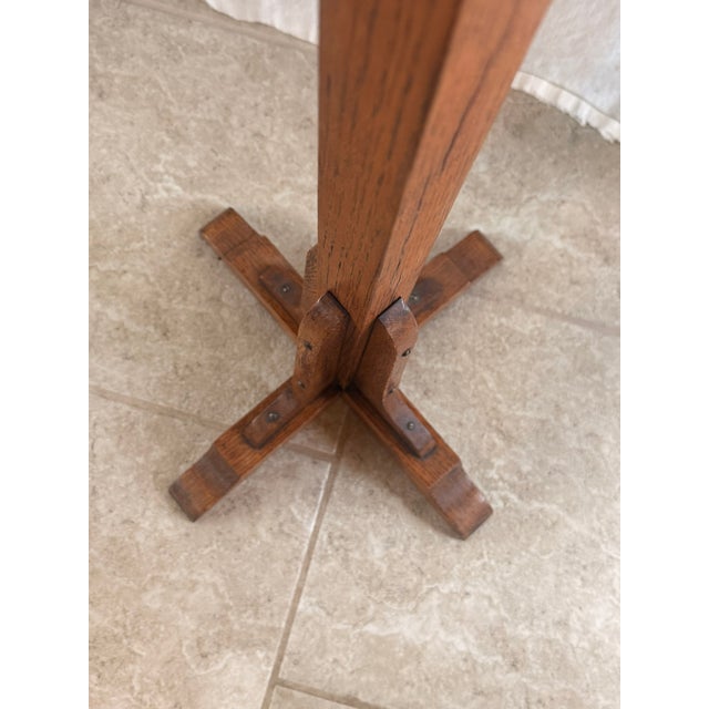 Antique Mission Style Solid Oak Standing Hall Tree With Four Double Hooks For Sale - Image 9 of 10