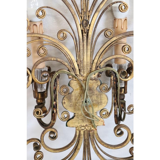 1950s Gilded Iron and Crystal Sconces from Maison Baguès, 1950s, Set of 2 For Sale - Image 5 of 18