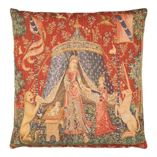 Lady With the Tent Tapestry Cushion With Feather Filler - 46x46cm (18"x18") For Sale