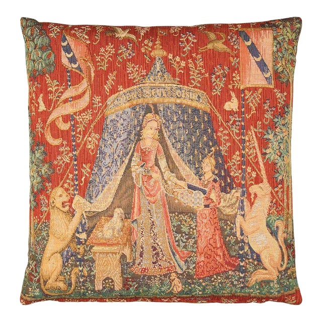 Lady With the Tent Tapestry Cushion With Feather Filler - 46x46cm (18"x18") For Sale