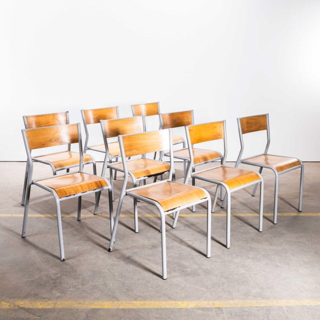Gray French Grey Stacking Dining Chairs from Mullca, 1950s, Set of 9 For Sale - Image 8 of 11