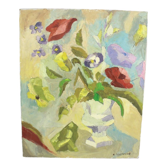 Vintage Abstract Floral Oil Painting Signed by Artist J Holbrook For Sale