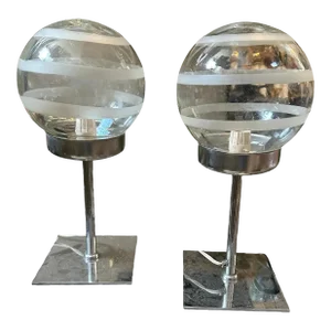 Two 1970s Space Age Clear and White Murano Glass Bed Lamps by Mazzega