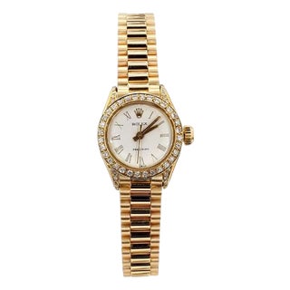 1980s Rolex Precision 22mm Diamond Bezel 18k Gold Watch For Sale