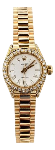 1980s Rolex Precision 22mm Diamond Bezel 18k Gold Watch