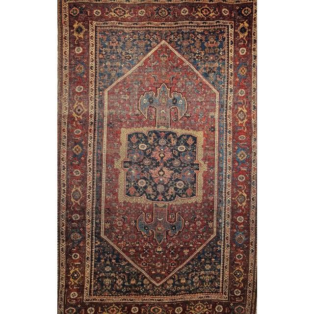 Early 20th Century 19th Century Persian Bidjar Rug, Handwoven Geometric Pattern, Burgundy & Blue, 5’ X 7’ For Sale - Image 5 of 12