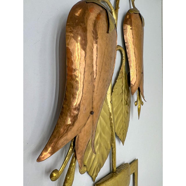 Vintage Brass and Copper Wall Sculpture Flowers in Vase, 1970s For Sale - Image 18 of 18