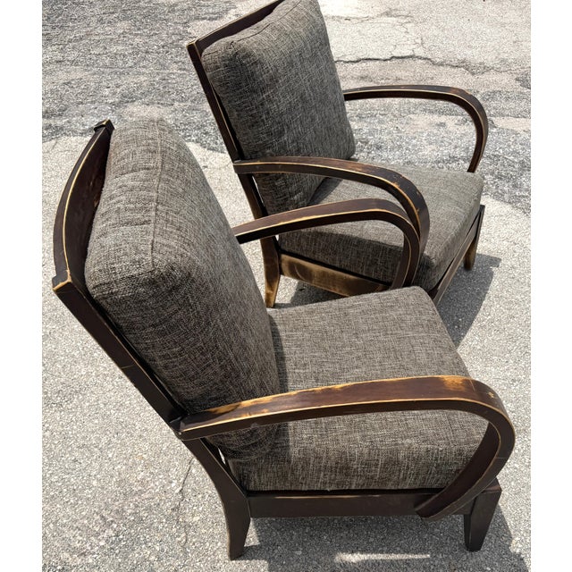Modern Pair of Distressed Hardwood Lounge Chairs in the Style of Dakota Jackson For Sale - Image 3 of 10