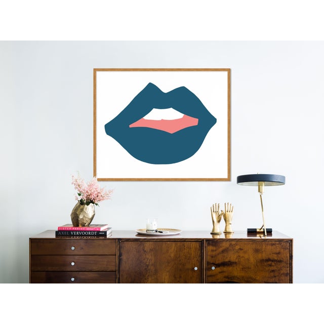 Contemporary Kiss Me Aqua by Angela Chrusciaki Blehm in Gold Frame, Medium Art Print For Sale - Image 3 of 4