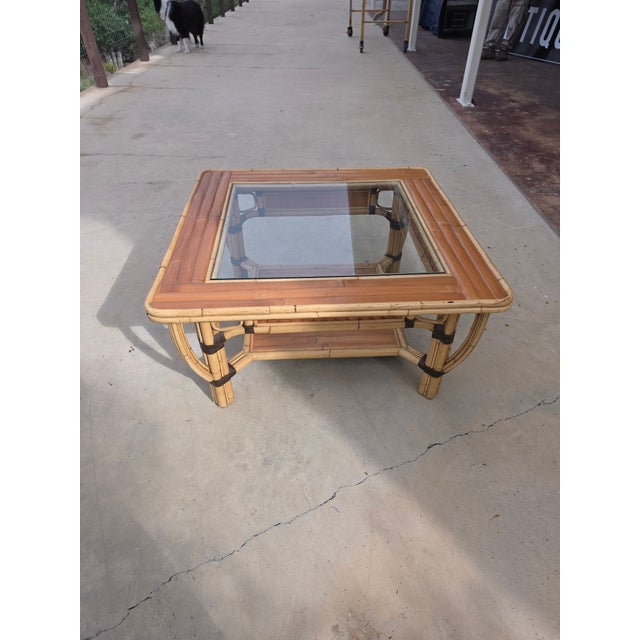 Transparent Vintage Bamboo and Glass Square Coffee Table For Sale - Image 8 of 9