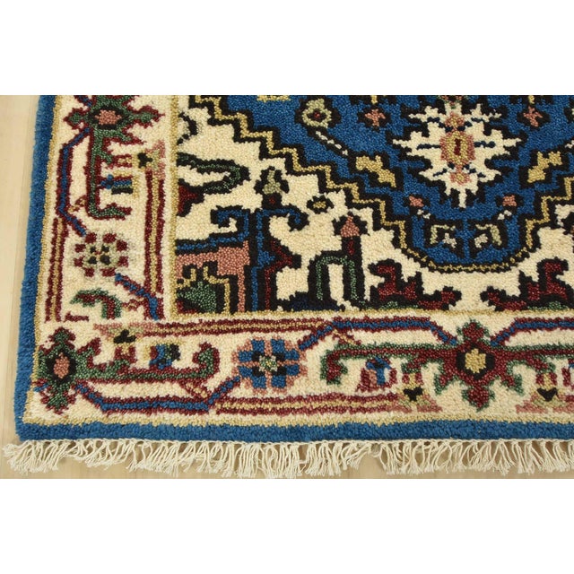 Heriz Runner 2’7” X 7’6” Blue Wool Tribal Hand-Knotted Oriental Rug For Sale - Image 9 of 12