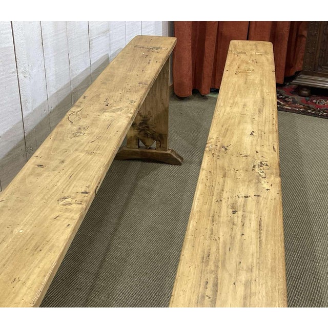 Early 20th Century Poplar Farmhouse Benches, Set of 2 For Sale - Image 5 of 6