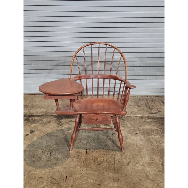 American Late 20th Century d.r. Dimes Red Sack Back Windsor Writing Arm Chair Bench Made New Hampshire For Sale - Image 3 of 10