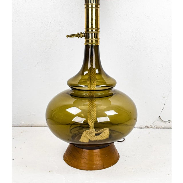 Mid-Century Modern Midcentury Modern Smoked Glass Kerosene Lantern Inspired Table Lamp For Sale - Image 3 of 16