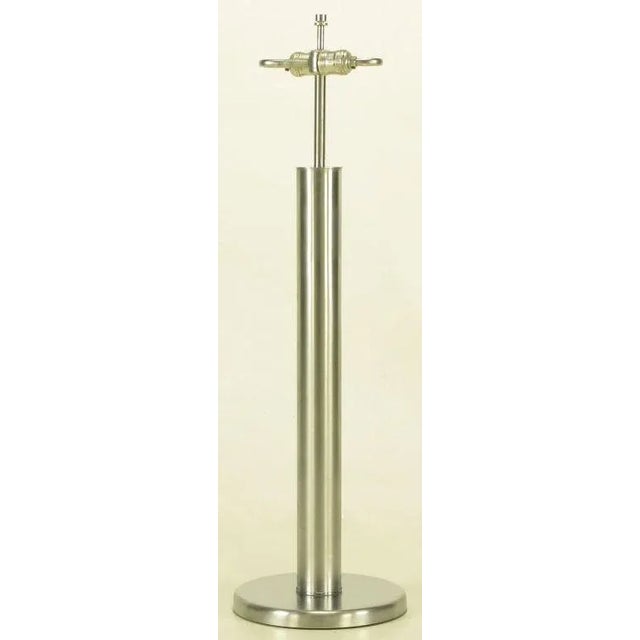 Mid-Century Modern Brushed Steel Cylinder Table Lamp After Nessen. For Sale - Image 3 of 6