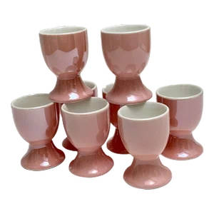 Sweet Pink and White Ceramic Egg Cups, Saki Cups or Shot Glasses-Set of Eight