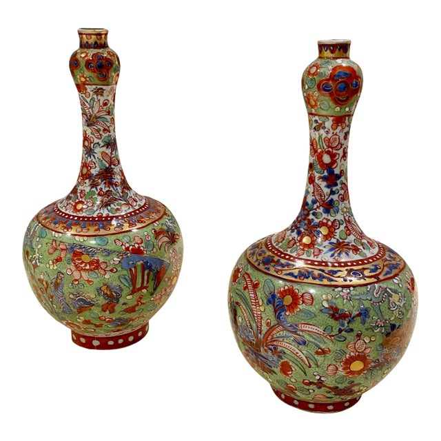 Early 19th Century Clobbered Vases - a Pair For Sale