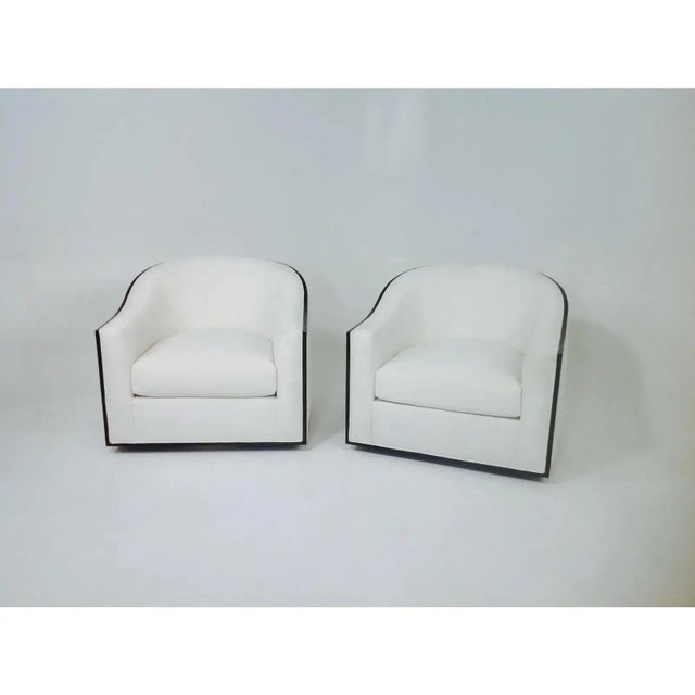 1990s Modern Mid Century Style Swivel Lounge Chairs - a Pair For Sale - Image 5 of 5