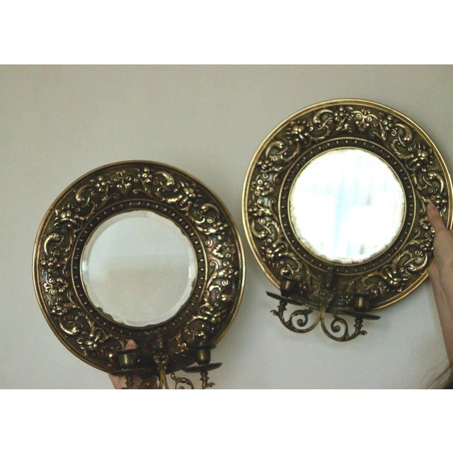 Goldenrod Antique Swedish Brass Sconces with Mirrors, Set of 2 For Sale - Image 8 of 18