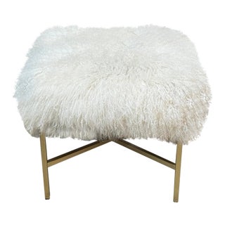 Outpost Original Tibetan Lambskin + Brass Ottoman For Sale