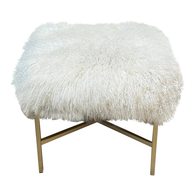 Outpost Original Tibetan Lambskin + Brass Ottoman For Sale