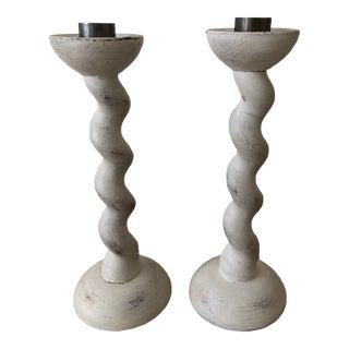 Vintage Swedish Painted Candlesticks, a Pair For Sale