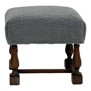 Early 20th Century Victorian Stool With Wool Boucle Upholstery For Sale