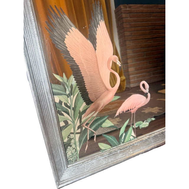 Hollywood Regency Vintage Flamingo Mirror in Silver Gilt Frame For Sale - Image 3 of 12