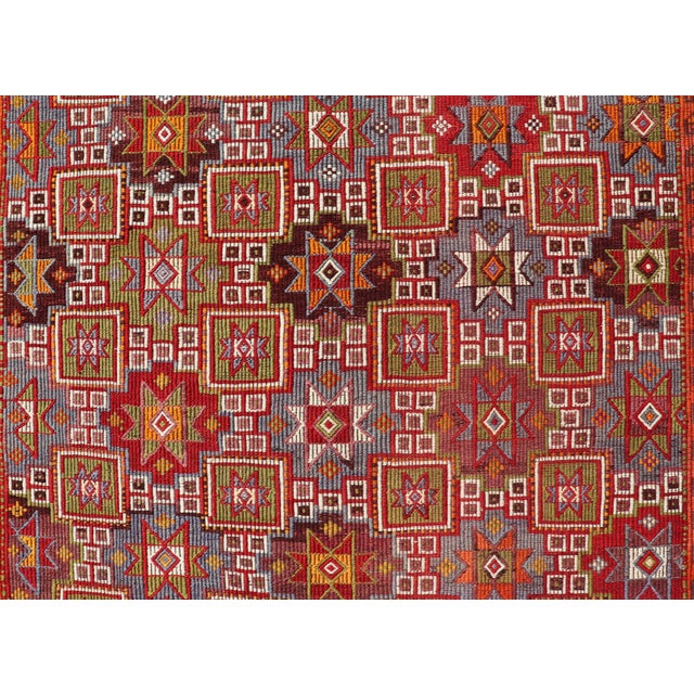 Early 20th Century Vintage Turkish Kilim Rug With Rich Red and Multicolor Motif Design 4'6" X 10'2" For Sale - Image 5 of 10