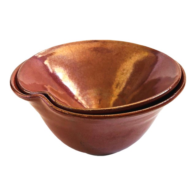 Vintage Studio Pottery Nesting Bowls - Set of 2 For Sale
